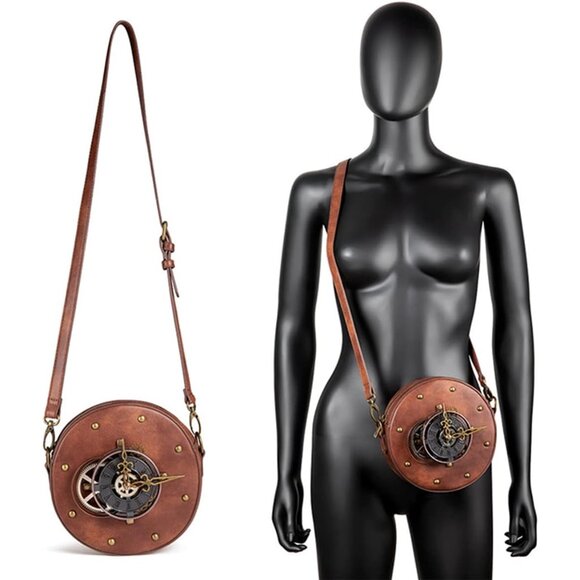 Leather Steampunk Messenger Bag Crossbody Purse Gothic Retro Style Women's - Picture 2 of 8